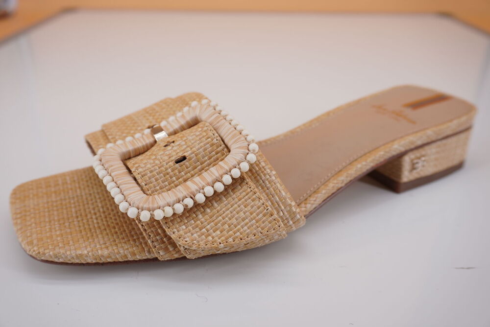 Sam Edelman Deacon Bead Raffia Sandal Flat SZ 6.5 New $120 Open Toe Slide